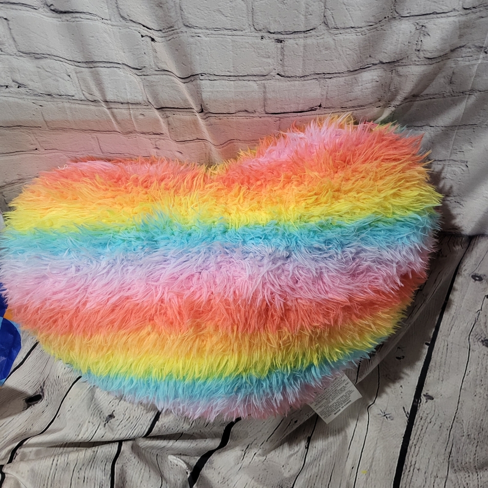 Rainbow Heart Shaped Pillow fuzzy.  Nwt
